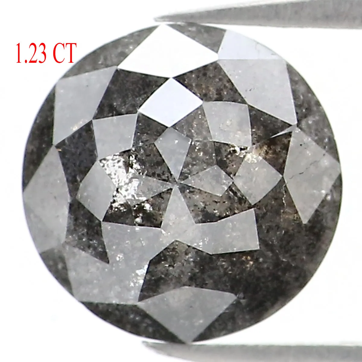 1.23 Ct Natural Loose Round Rose Cut Diamond Black Color Rose Cut Diamond 6.80 MM Natural Loose Salt And Pepper Rose Cut Diamond