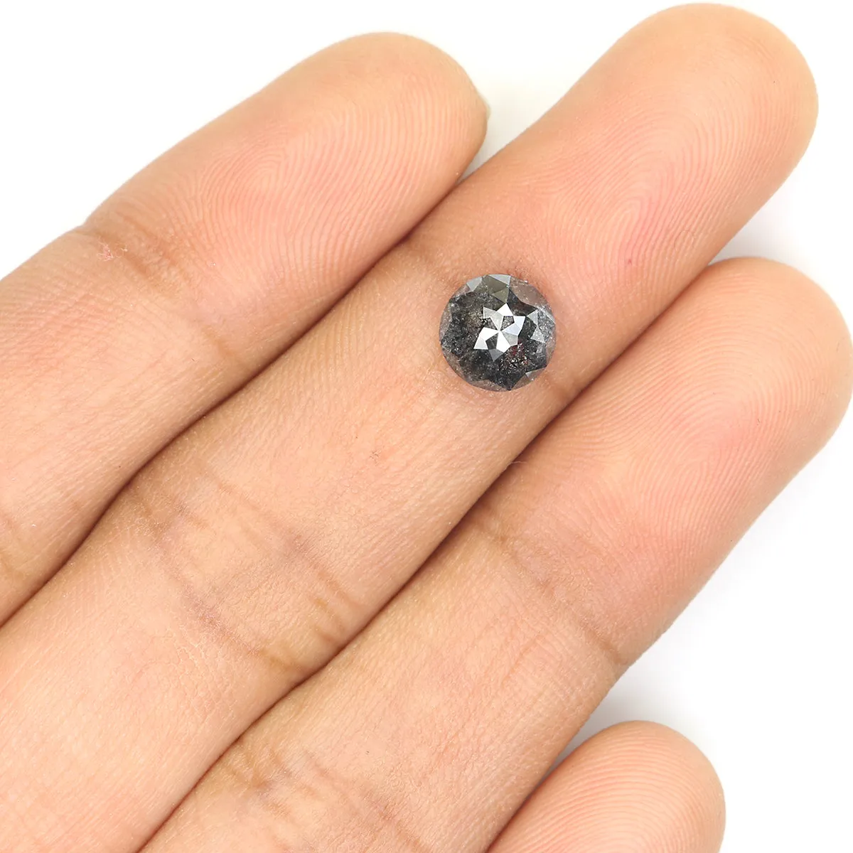 1.23 Ct Natural Loose Round Rose Cut Diamond Black Color Rose Cut Diamond 6.80 MM Natural Loose Salt And Pepper Rose Cut Diamond