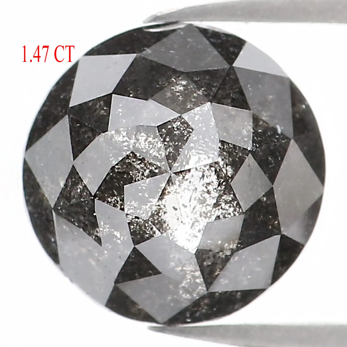 1.47 Ct Natural Loose Round Rose Cut Diamond Black Color Rose Cut Diamond 7.00 MM Natural Loose Salt And Pepper Rose Cut Diamond