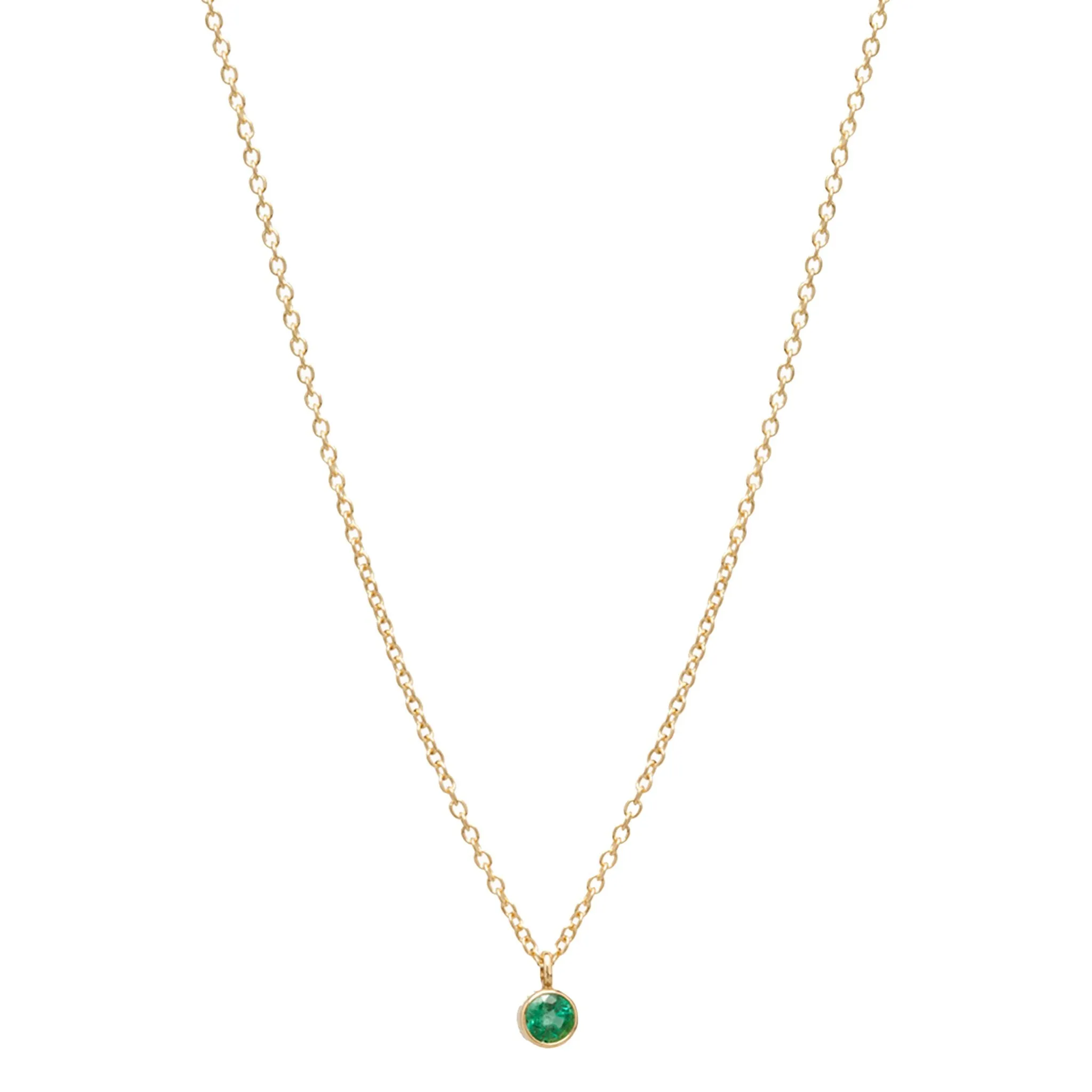 14K Gold and Bezel-Set Emerald Drop Necklace