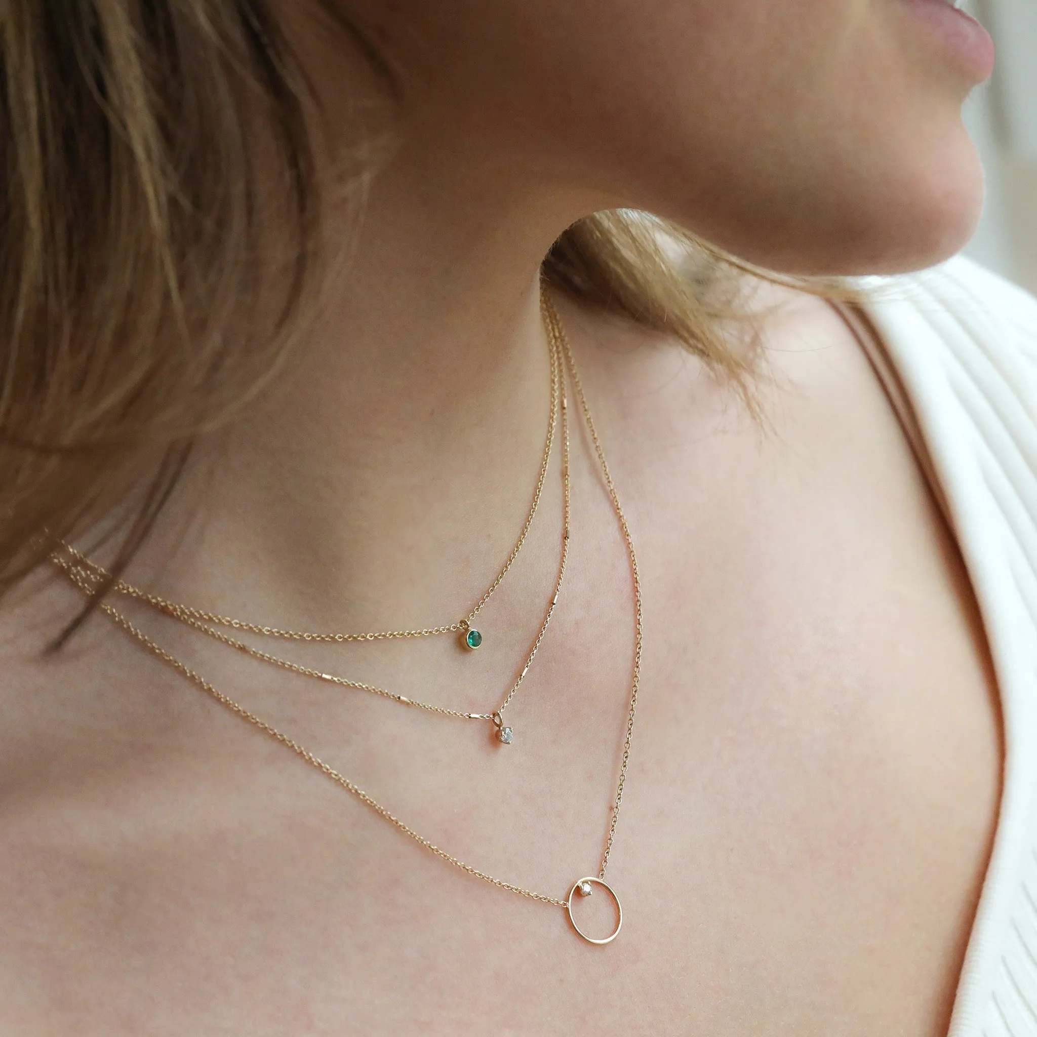 14K Gold and Bezel-Set Emerald Drop Necklace