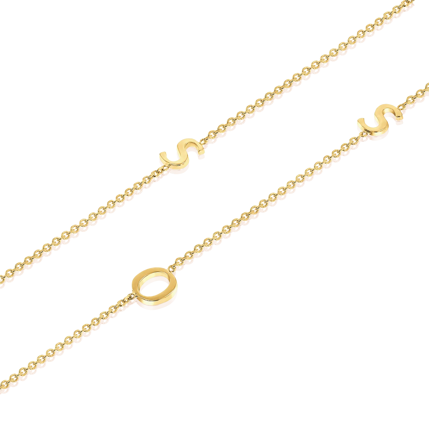 14K Gold Asymmetrical Multi Initial Necklace