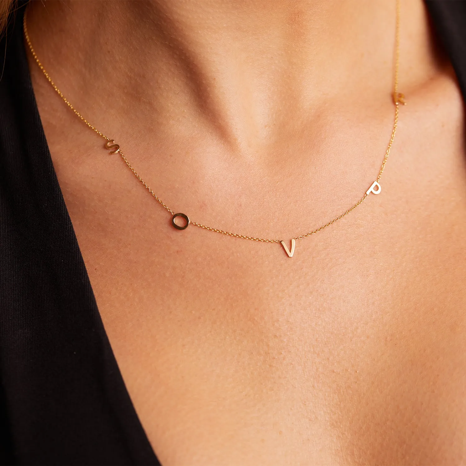 14K Gold Asymmetrical Multi Initial Necklace