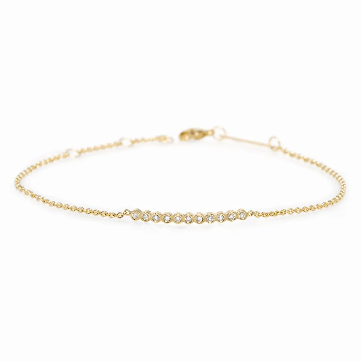 14K Gold Bezel-Set Diamond Bar Chain Bracelet