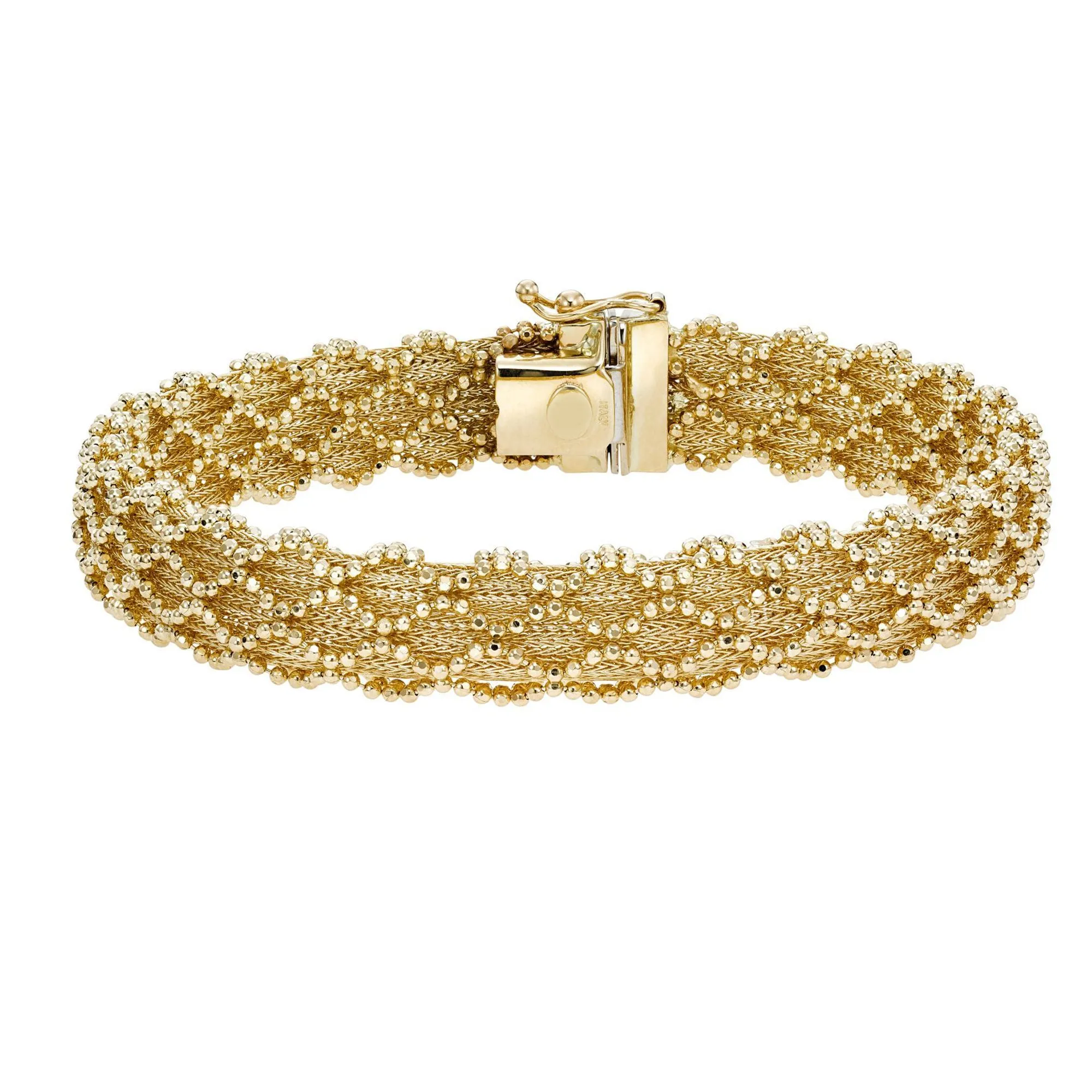 14k Yellow Gold And Diamond Cut Bead Bracelet, 7.5