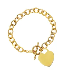 14k Yellow Gold Chain Link Heart Bracelet, 7.50