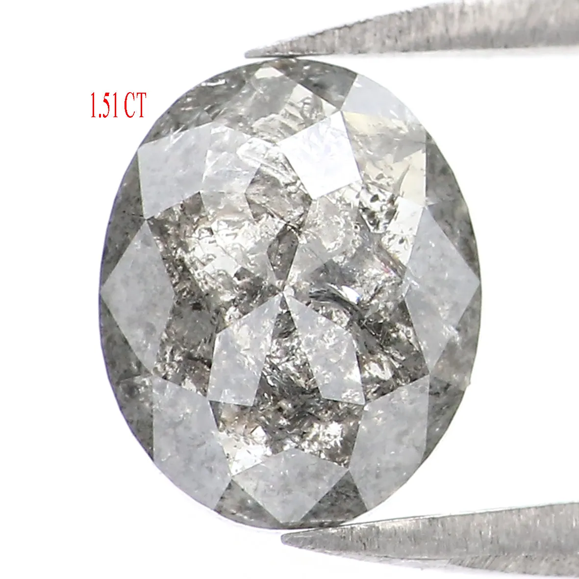 1.51 CT Natural Loose Oval Shape Diamond Salt And Pepper Oval Rose Cut Diamond 7.70 MM Black Grey Color Oval Shape Rose Cut Diam