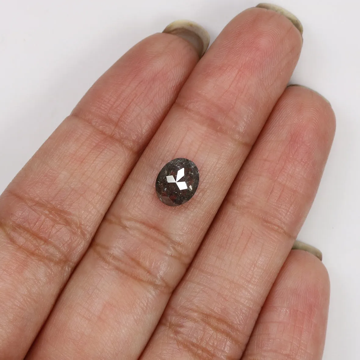 1.51 CT Natural Loose Oval Shape Diamond Salt And Pepper Oval Rose Cut Diamond 7.70 MM Black Grey Color Oval Shape Rose Cut Diam