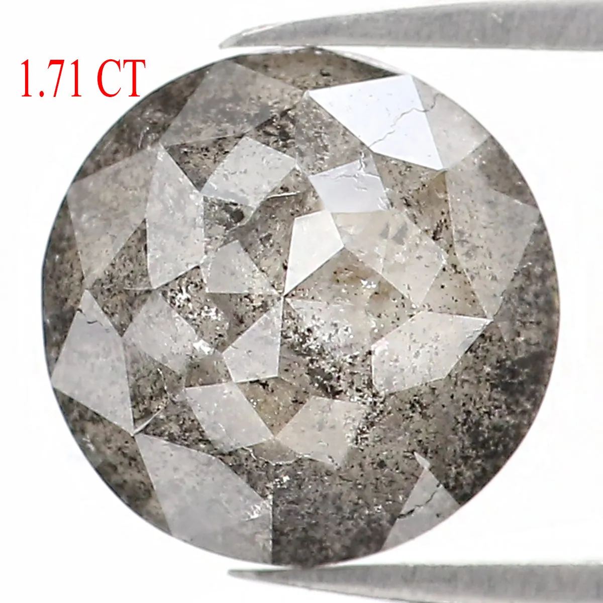 1.71 Ct Natural Loose Round Rose Cut Diamond Black Color Rose Cut Diamond 7.20 MM Natural Loose Salt And Pepper Rose Cut Diamond