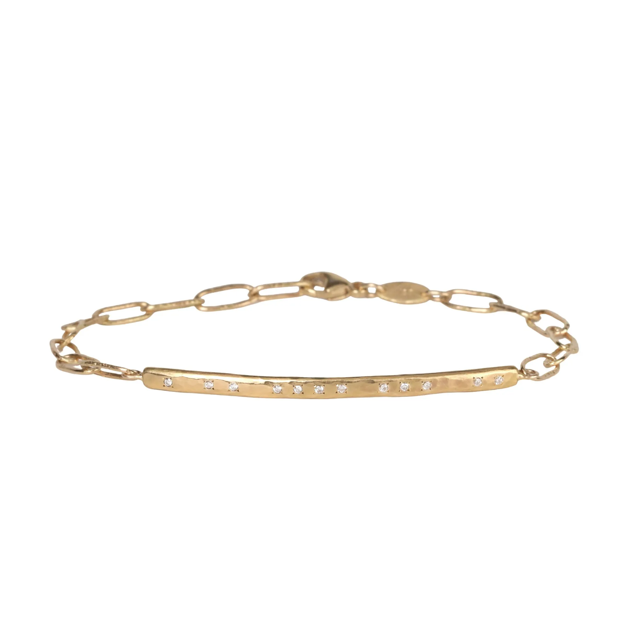 18K Gold Hammered Bar & Bubble Chain Bracelet with Diamond Details