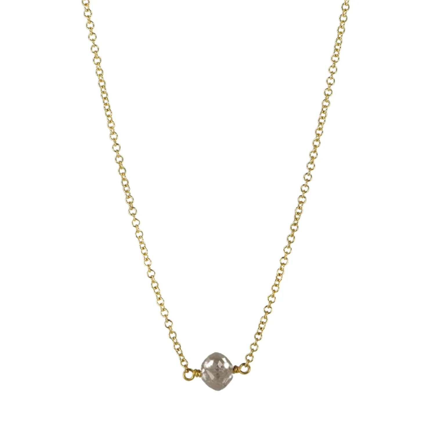 18K Gold Single Grey Diamond Rondelle Necklace