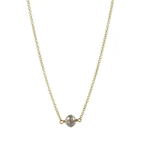 18K Gold Single Grey Diamond Rondelle Necklace