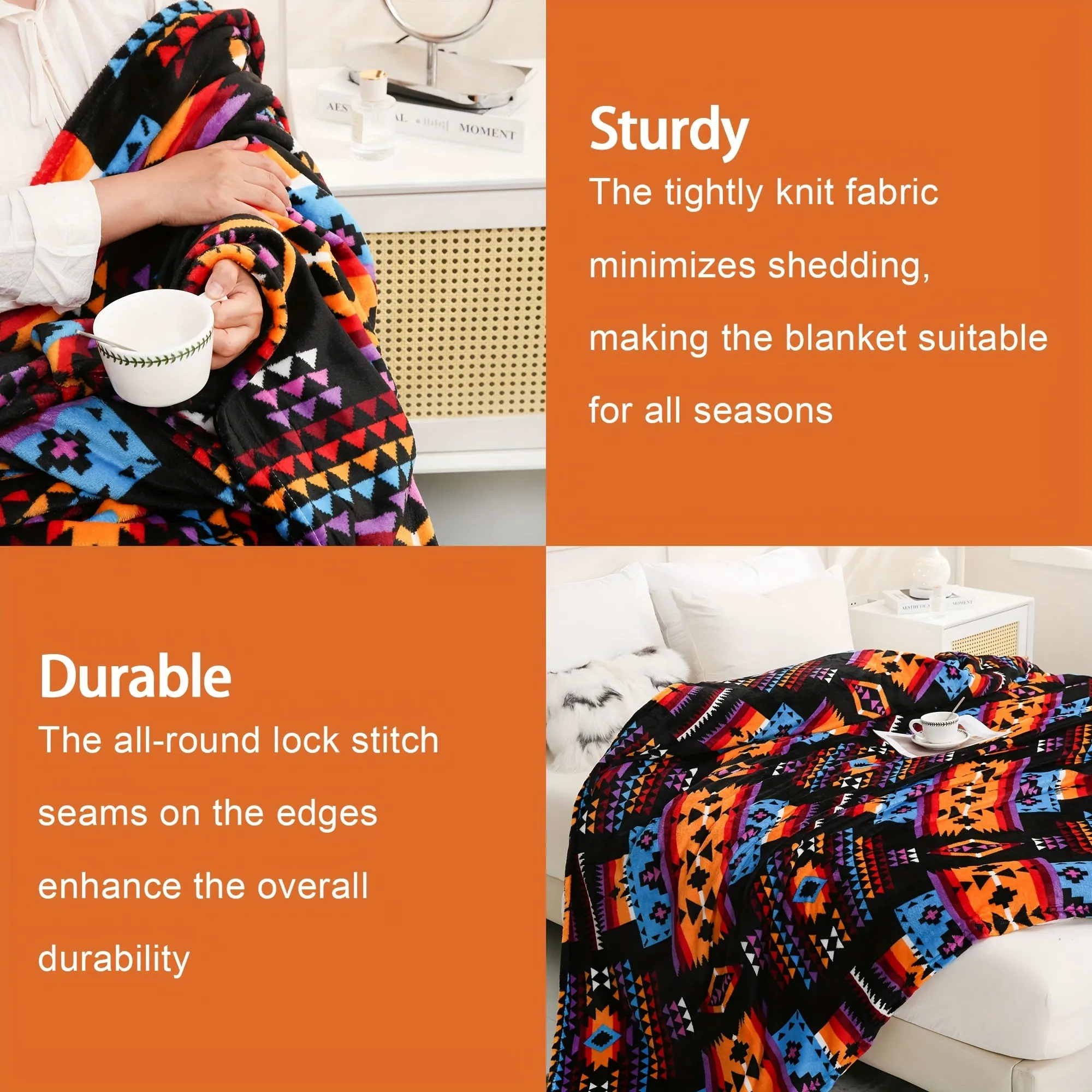 1pc 200GSM Flannel Printed Blanket Autumn And Winter Southwestern  Geometric Soft And Warm Nap Office Cover