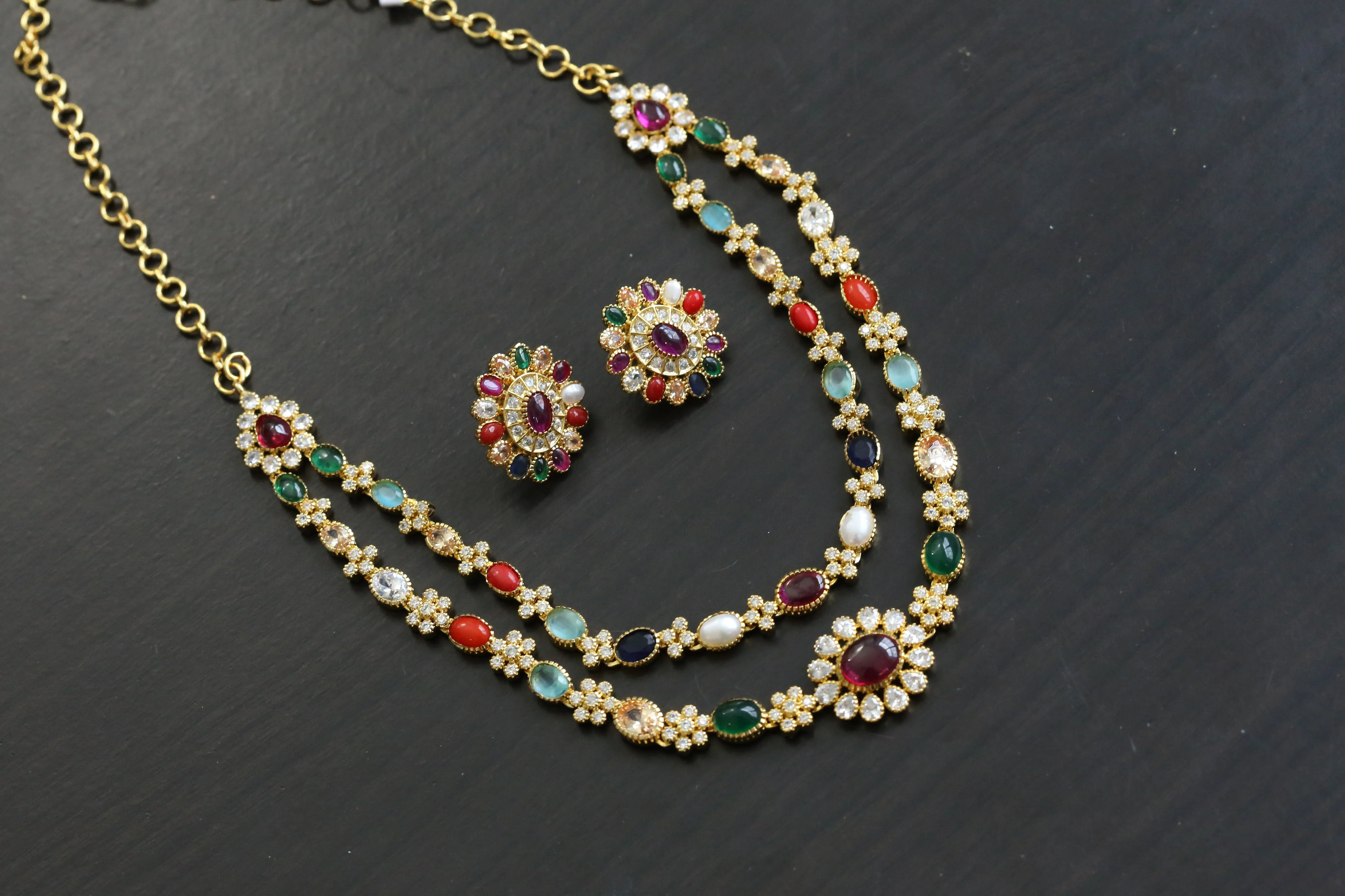 2 Line Navratan  Necklace Set