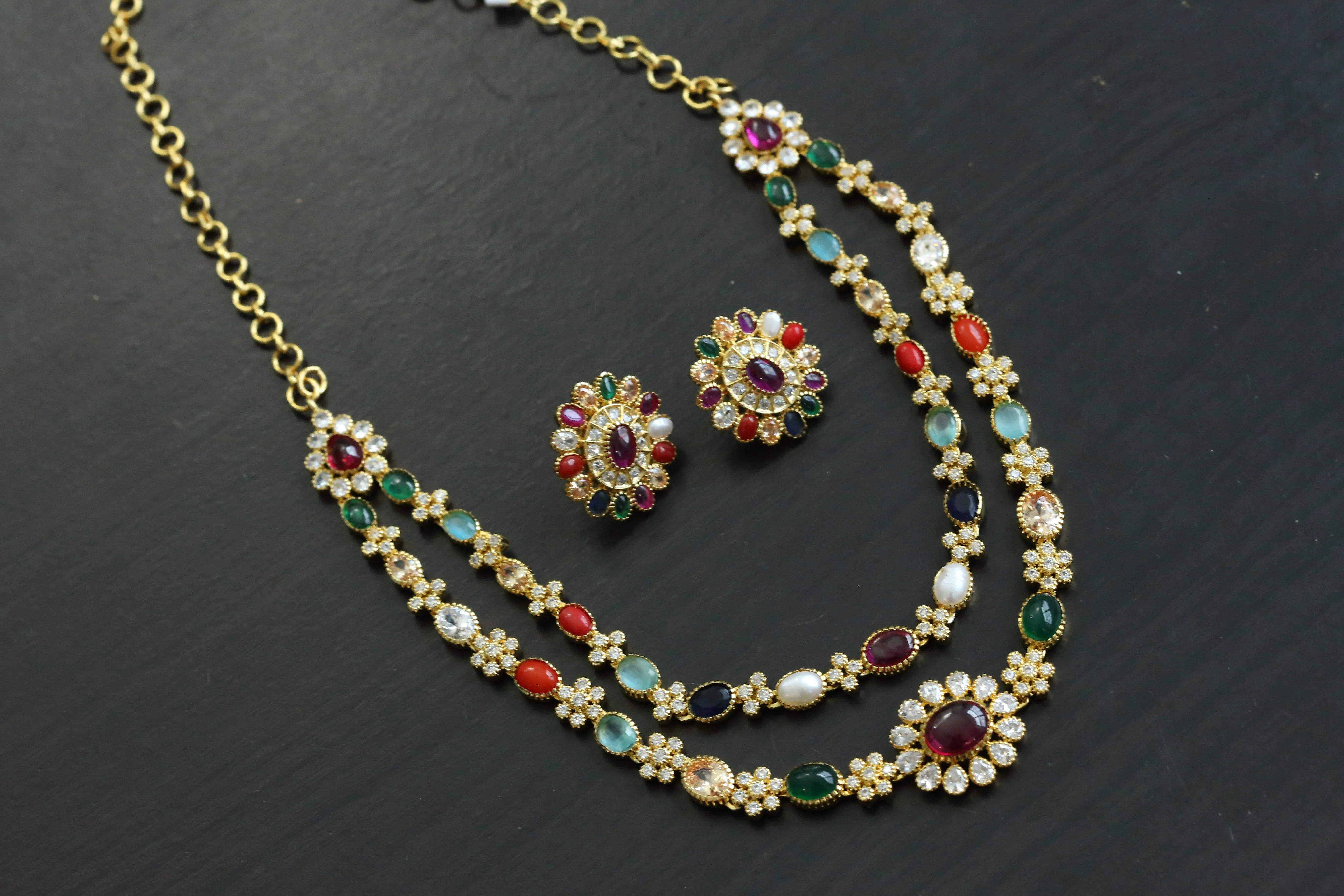 2 Line Navratan  Necklace Set