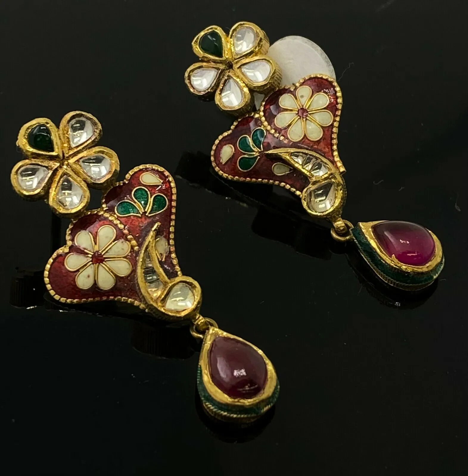 22k Necklace Set Beautiful Solid Gold Ladies Navratan With Enamel CS264