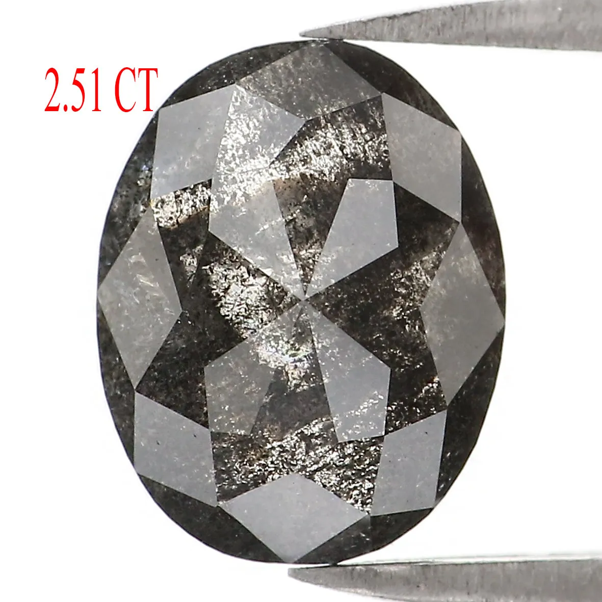 2.51 CT Natural Loose Oval Shape Diamond Salt And Pepper Oval Rose Cut Diamond 9.50 MM Black Grey Color Oval Shape Rose Cut Diam