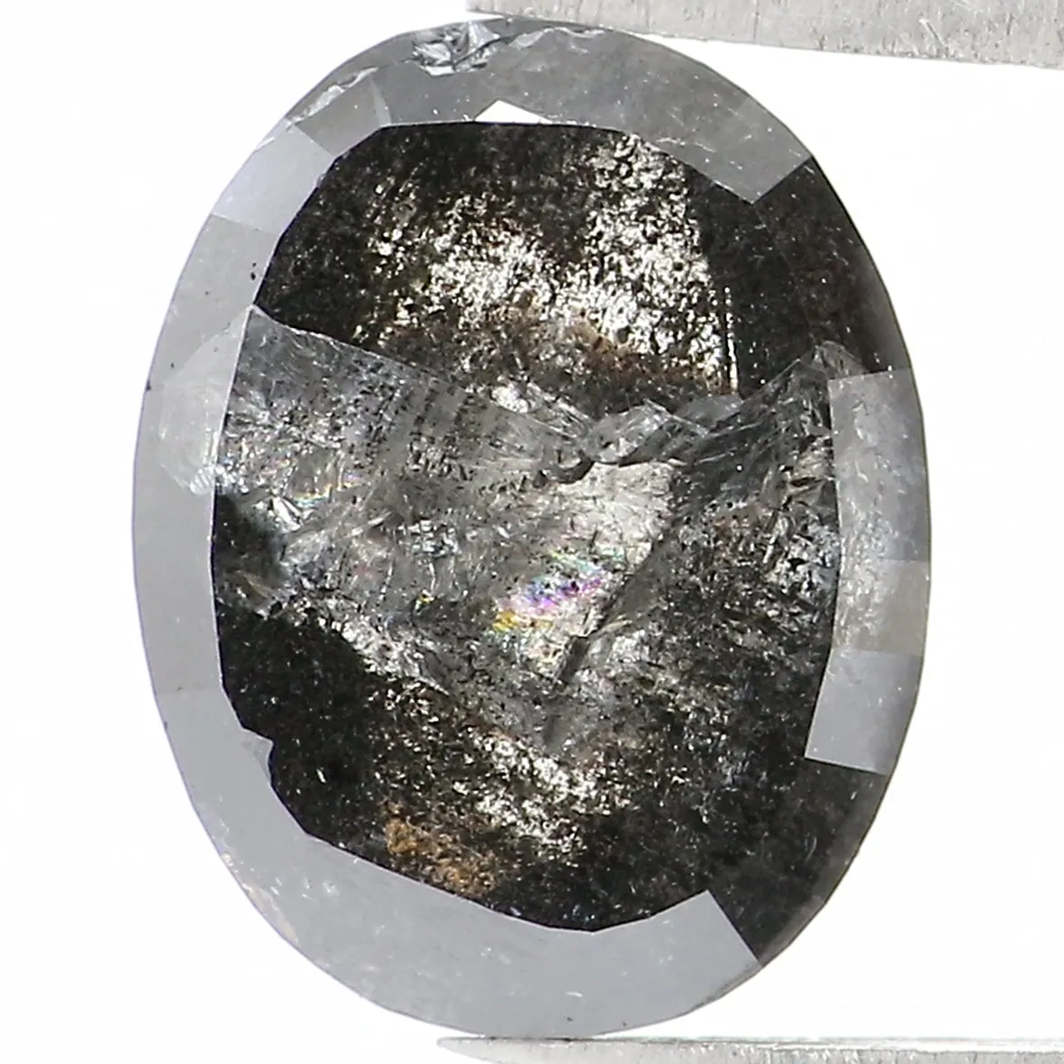 2.51 CT Natural Loose Oval Shape Diamond Salt And Pepper Oval Rose Cut Diamond 9.50 MM Black Grey Color Oval Shape Rose Cut Diam