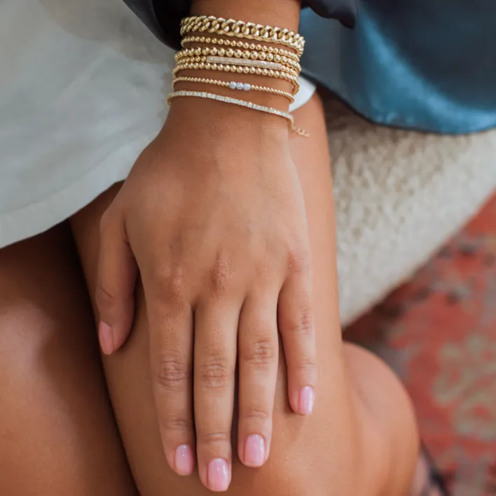 2MM Signature Bracelet with 3 14K Diamond Beads