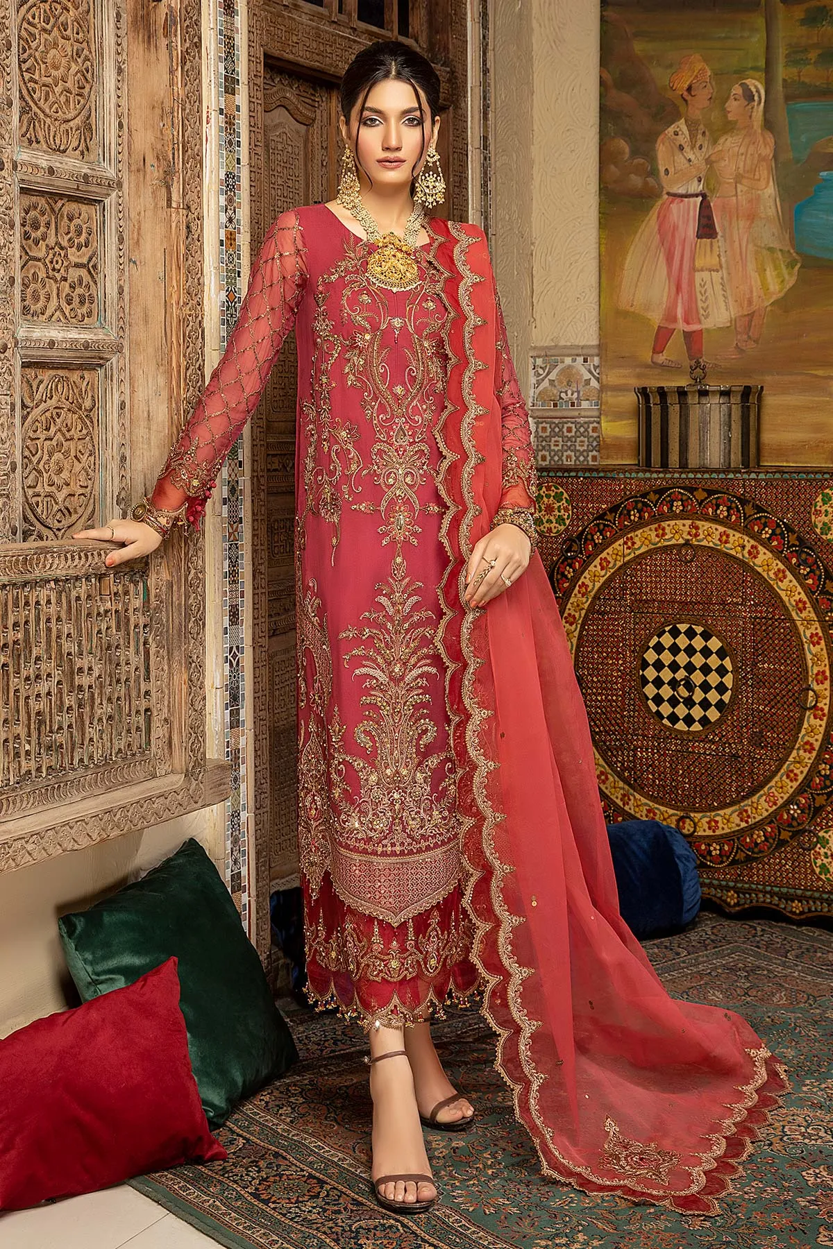 3 Pc Unstitched Embroidered Hand Work Chiffon DJW-04