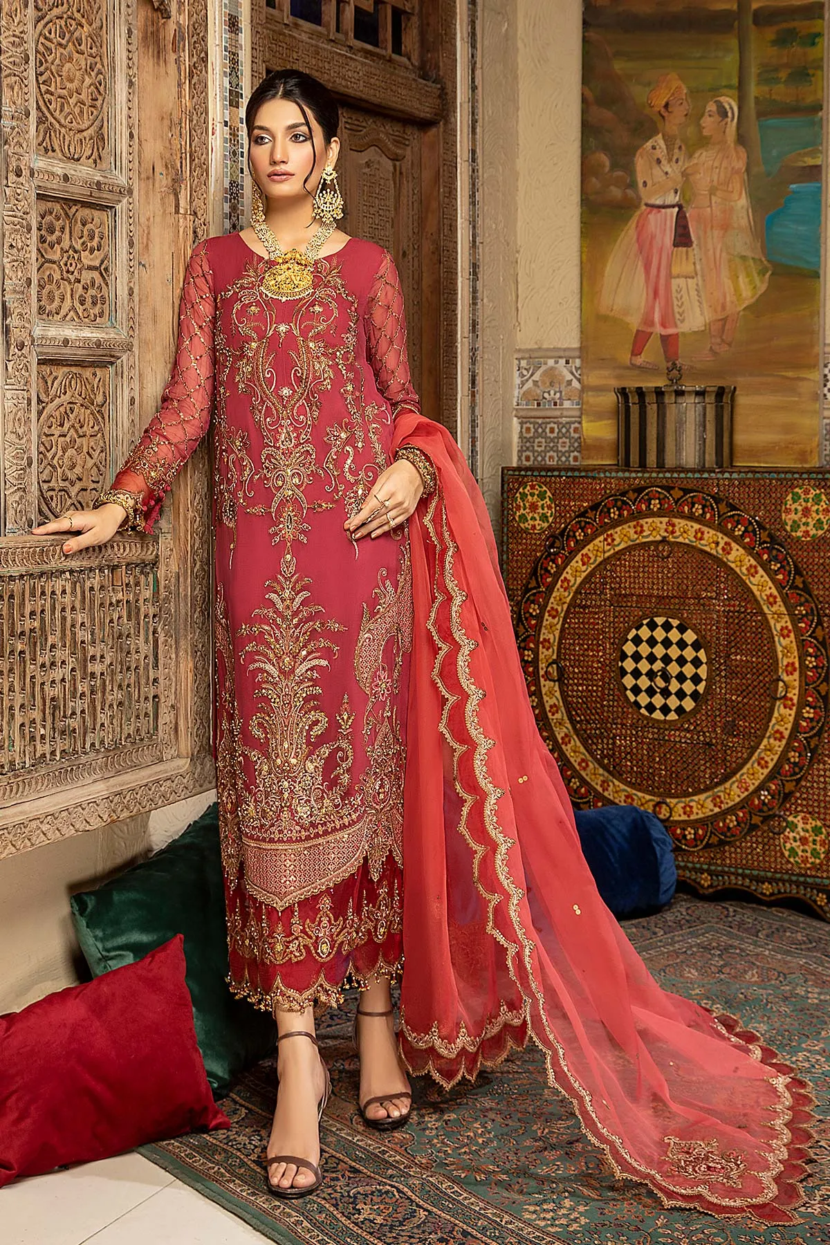 3 Pc Unstitched Embroidered Hand Work Chiffon DJW-04