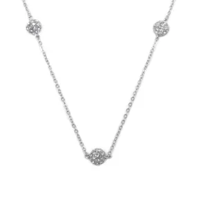 36 Inch CZ Pave Ball Necklace Rhodium Plated