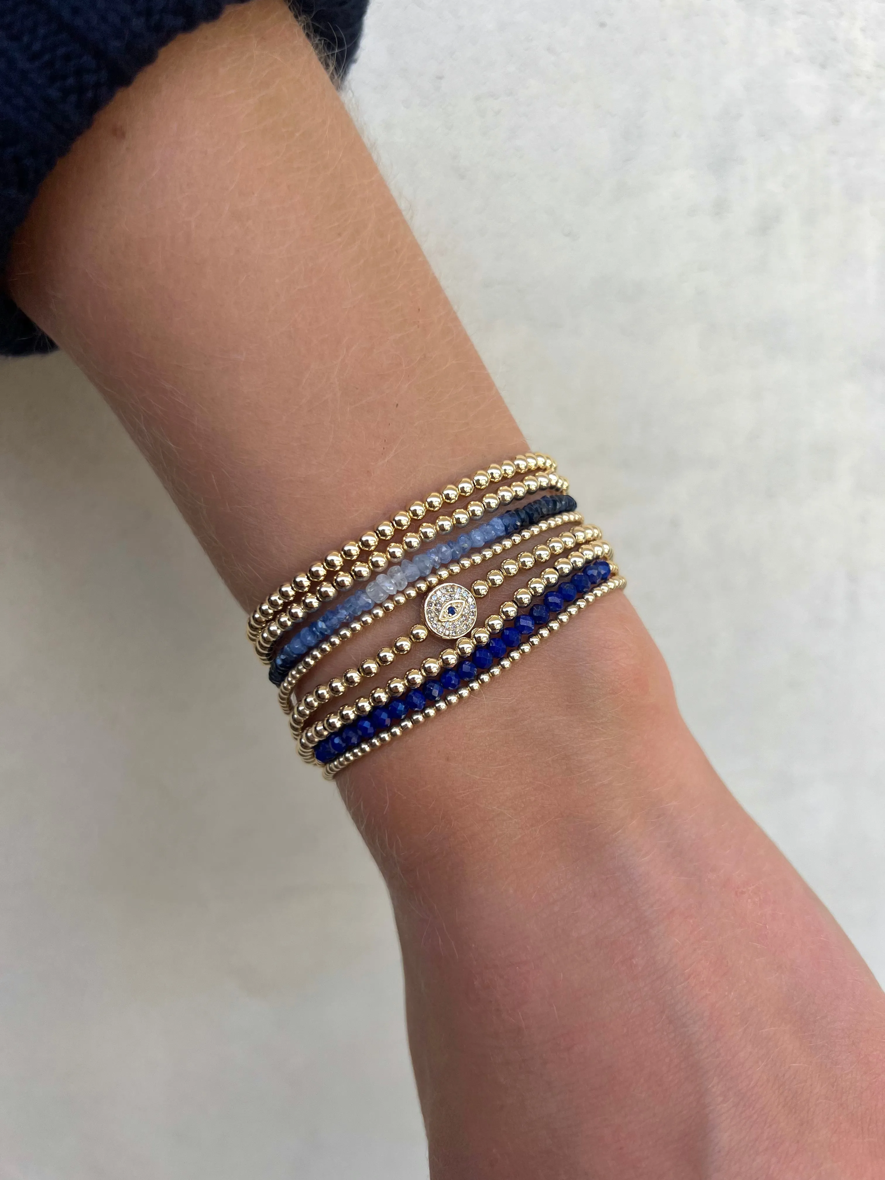 3MM Signature Bracelet with Pave Diamond and Sapphire Evil Eye Bead