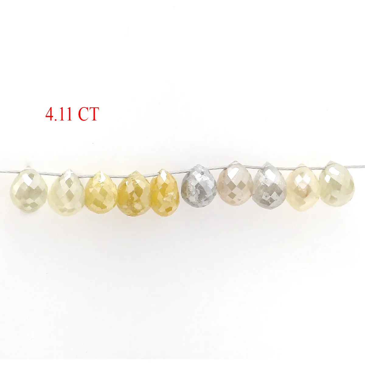 4.11 Ct Natural Loose Briolette Cut Diamond Yellow Color Drop Diamond 4.20 MM Natural Loose Grey Color Diamond Briolette Cut Dia