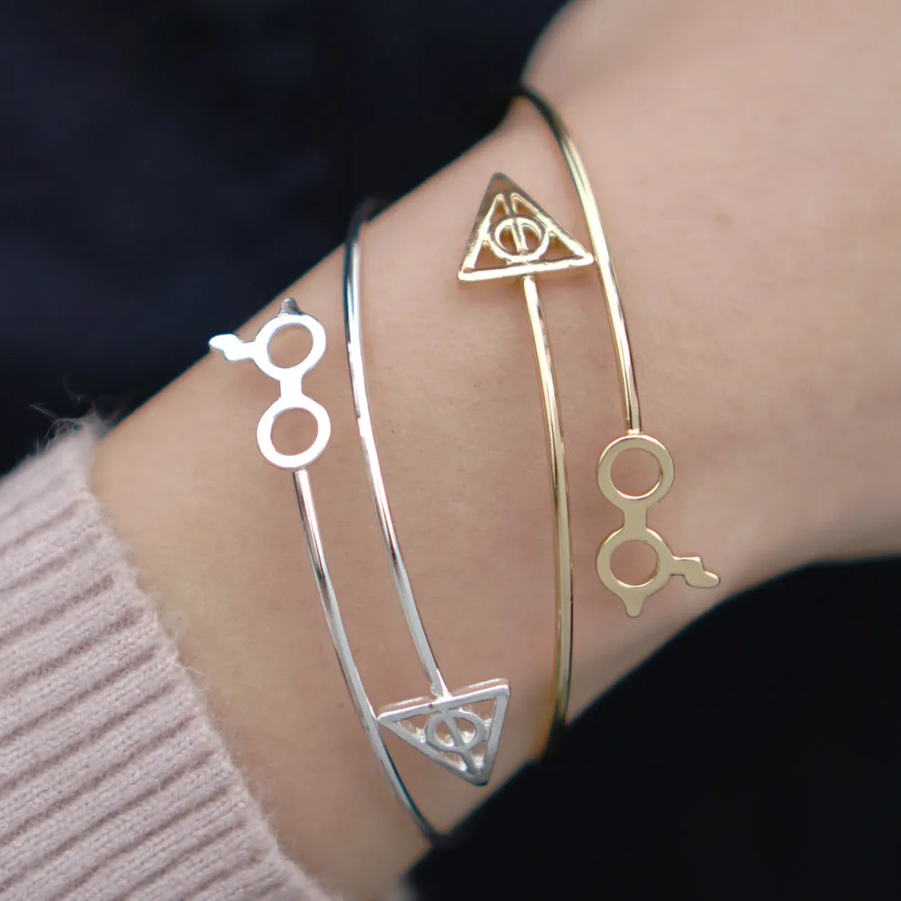 60mm Adjustable open Brass Harry Potter Deathly Hallows Cuff Bracelet bride bracelet Simple Jewelry plated gold 1pcs