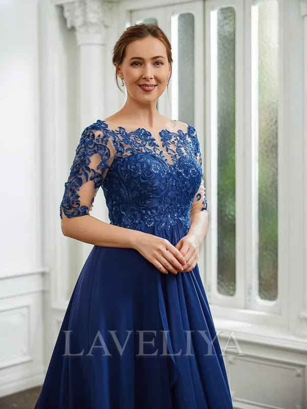 A-line Bateau 1/2 Sleeves Ruffles Tea-Length Chiffon Mother of the Bride Dress  #XM230239