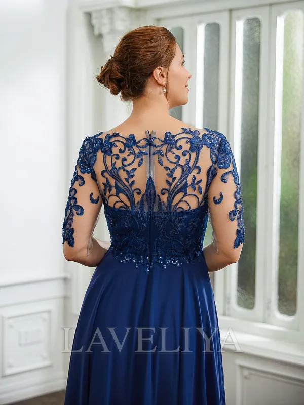 A-line Bateau 1/2 Sleeves Ruffles Tea-Length Chiffon Mother of the Bride Dress  #XM230239