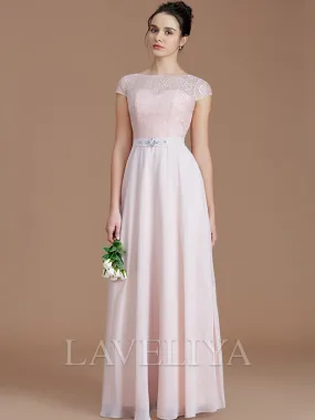 A-line Bateau Beading Floor-Length Chiffon Bridesmaid Dress  #ZB230206