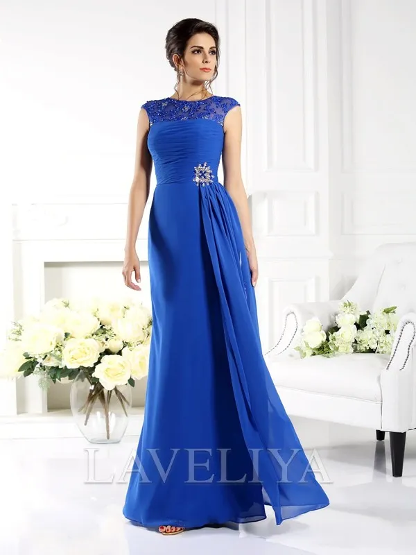 A-line Bateau Pleated Floor-Length Chiffon Dress  #YP230185