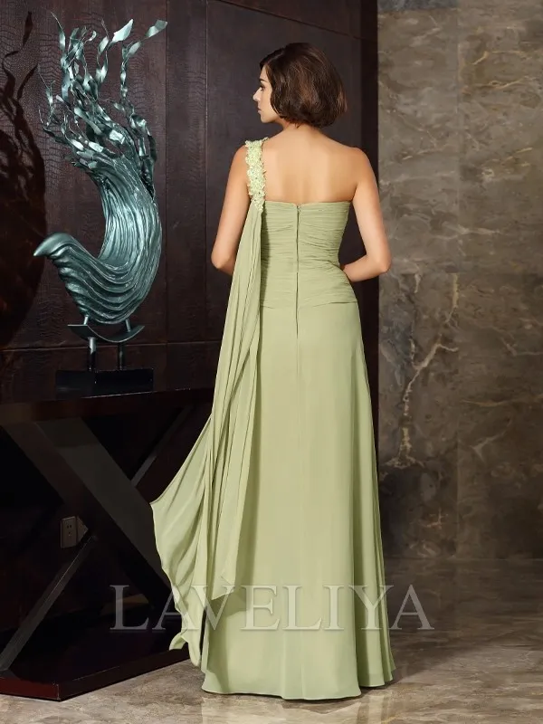 A-line One-Shoulder Applique Floor-Length Chiffon Mother of the Bride Dress  #XM230116