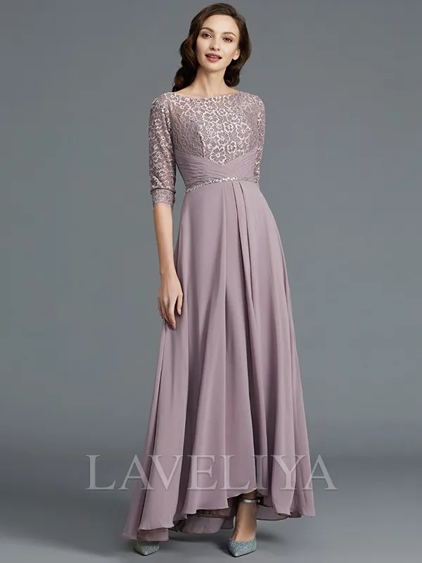 A-line Scoop 1/2 Sleeves Ruffles Asymmetrical Chiffon Mother of the Bride Dress  #XM230091