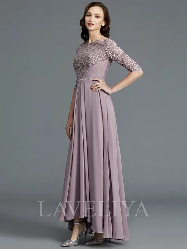 A-line Scoop 1/2 Sleeves Ruffles Asymmetrical Chiffon Mother of the Bride Dress  #XM230091