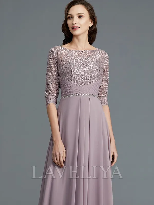 A-line Scoop 1/2 Sleeves Ruffles Asymmetrical Chiffon Mother of the Bride Dress  #XM230091