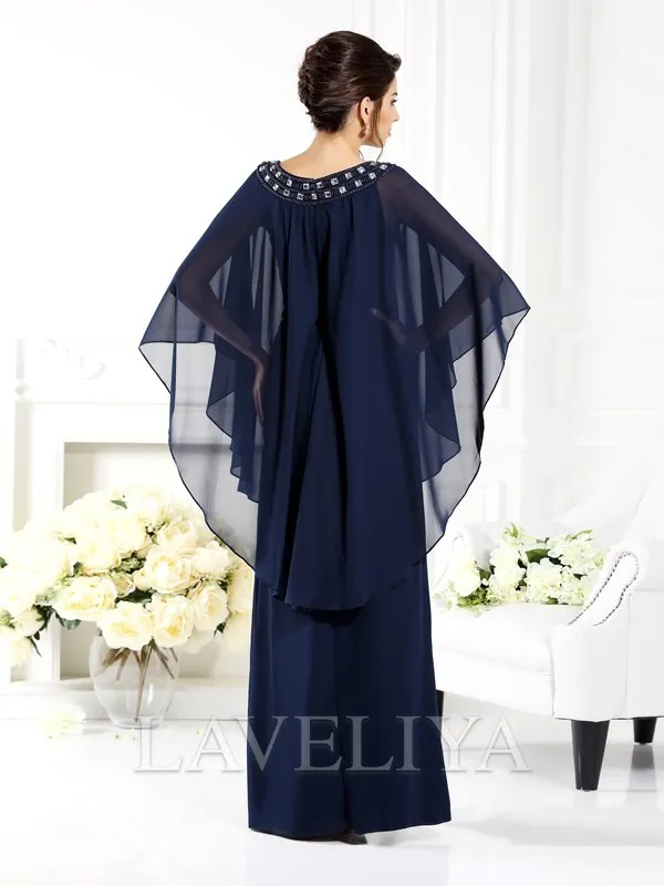 A-line Scoop 3/4 Sleeves Ruffles Floor-Length Chiffon Mother of the Bride Dress  #XM230075