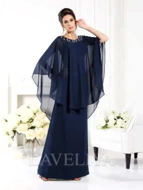 A-line Scoop 3/4 Sleeves Ruffles Floor-Length Chiffon Mother of the Bride Dress  #XM230075