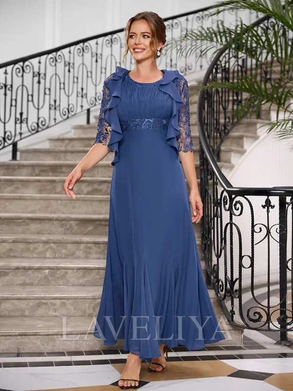 A-line Scoop Appliques Lace Ankle-Length Chiffon Mother of the Bride Dress  #XM240018