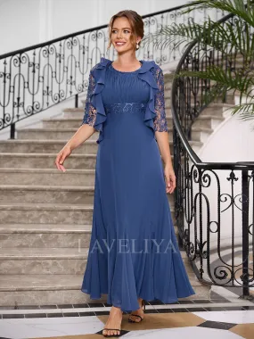 A-line Scoop Appliques Lace Ankle-Length Chiffon Mother of the Bride Dress  #XM240018