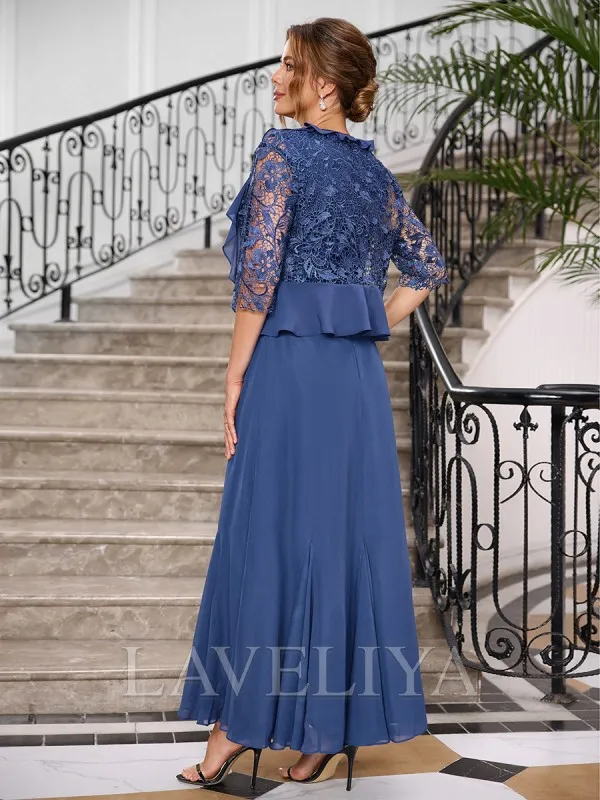 A-line Scoop Appliques Lace Ankle-Length Chiffon Mother of the Bride Dress  #XM240018