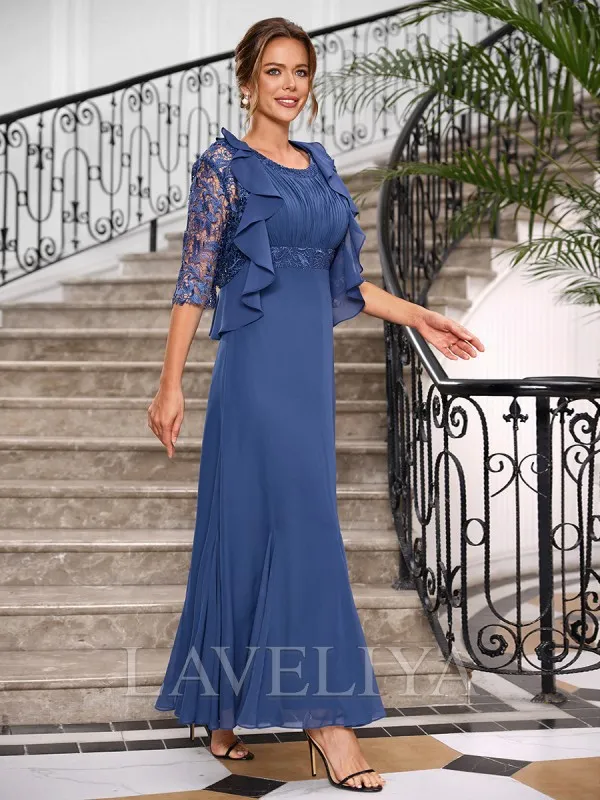 A-line Scoop Appliques Lace Ankle-Length Chiffon Mother of the Bride Dress  #XM240018