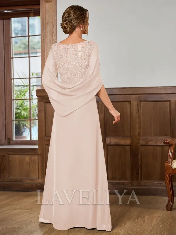 A-line Scoop Appliques Lace Floor-Length Chiffon Mother of the Bride Dress  #XM240009