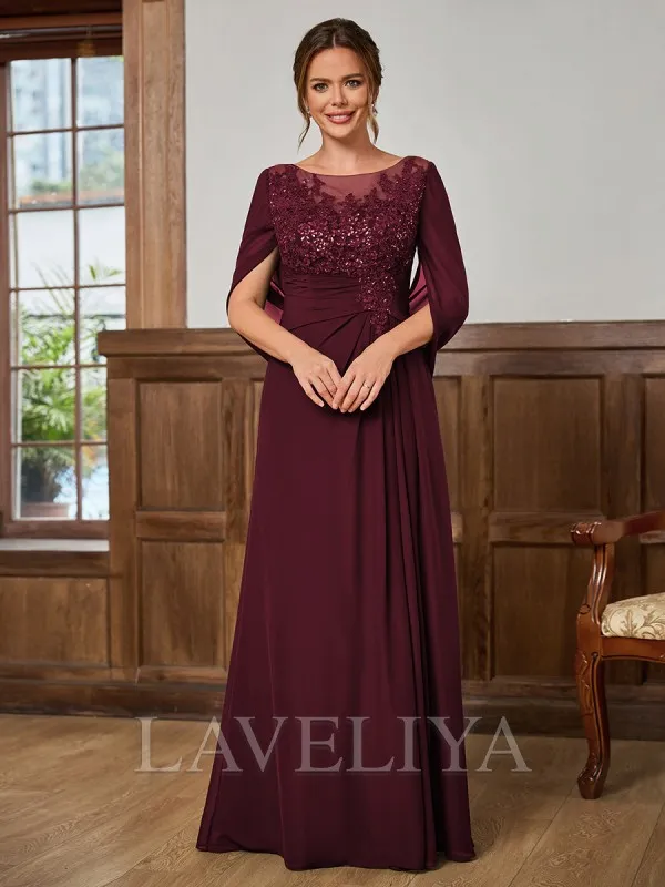 A-line Scoop Appliques Lace Floor-Length Chiffon Mother of the Bride Dress  #XM240009