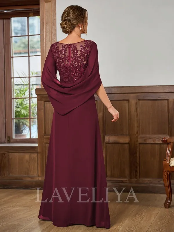 A-line Scoop Appliques Lace Floor-Length Chiffon Mother of the Bride Dress  #XM240009