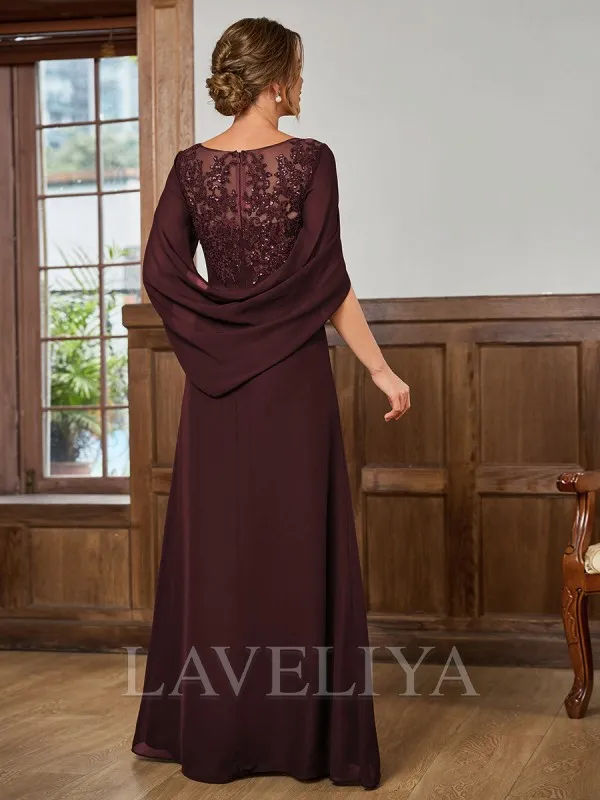 A-line Scoop Appliques Lace Floor-Length Chiffon Mother of the Bride Dress  #XM240009