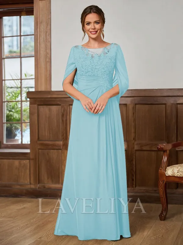 A-line Scoop Appliques Lace Floor-Length Chiffon Mother of the Bride Dress  #XM240009