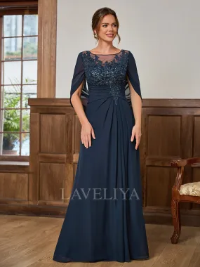 A-line Scoop Appliques Lace Floor-Length Chiffon Mother of the Bride Dress  #XM240009