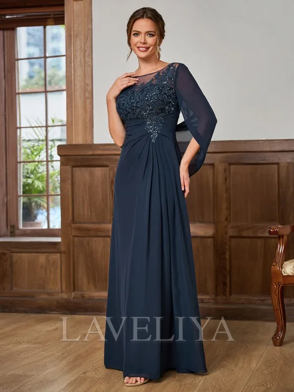 A-line Scoop Appliques Lace Floor-Length Chiffon Mother of the Bride Dress  #XM240009